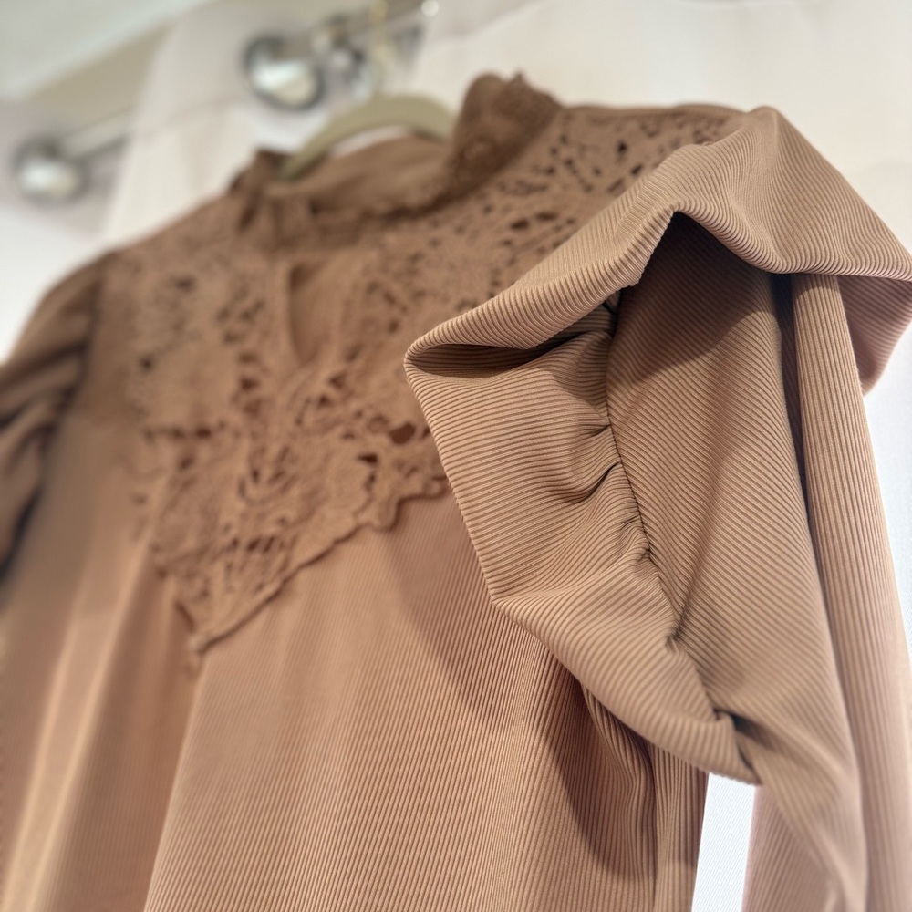 Brown Ruffle Sleeve Top and Ankle Boots